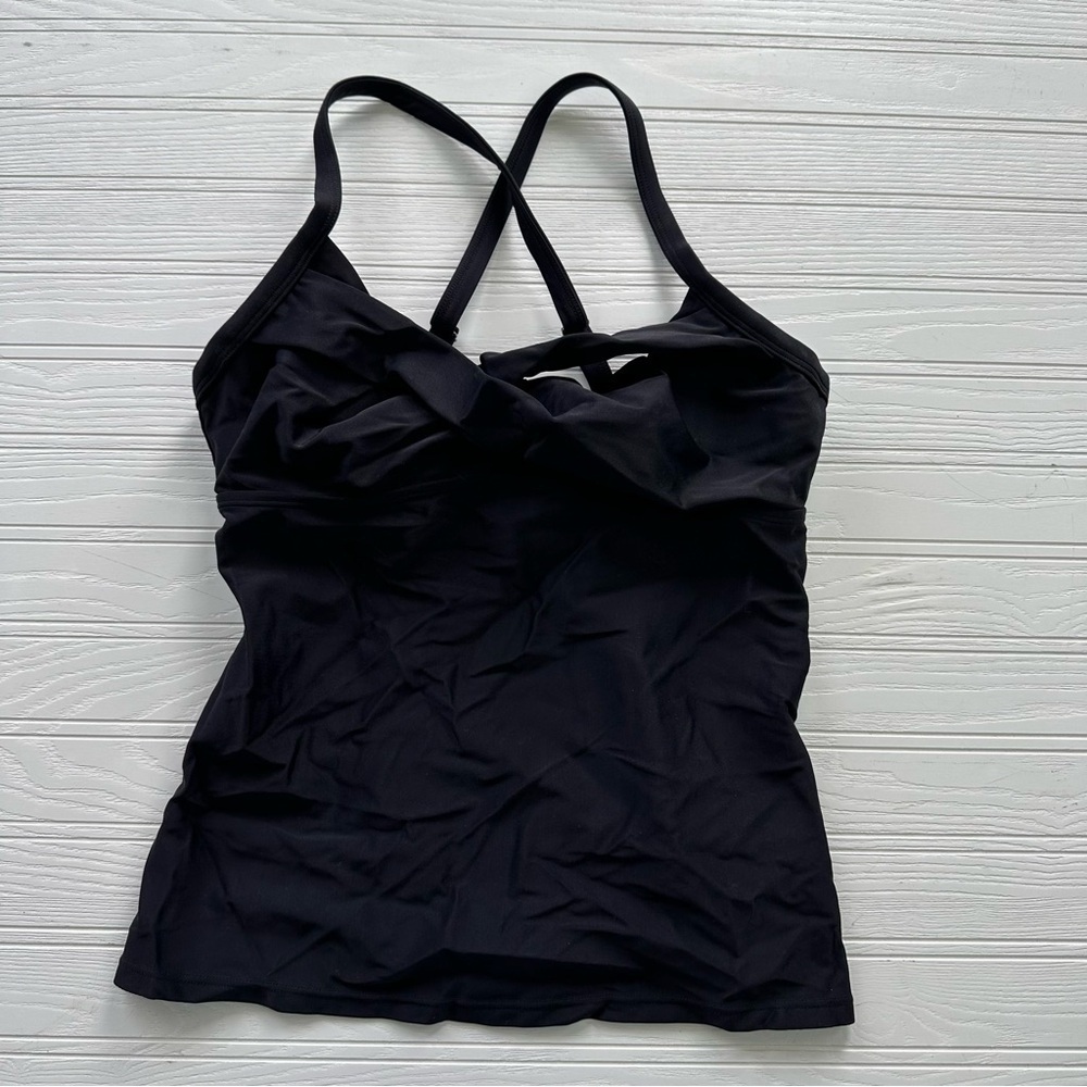 Athleta‎ cross front tankini black swim top  Size 34 B/C